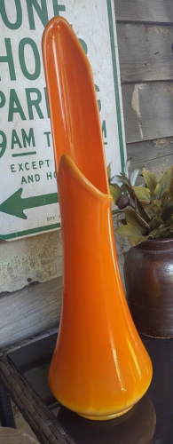 60er Jahre L.E. Smith bittersüße Fat Butt Smoothie Kunstglas geschwungene Vase *19" - Bild 9 von 11