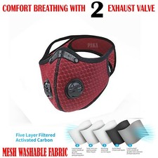 MAROON Cycling Face Mask With Active Carbon Filter Breathing Valves Reusable