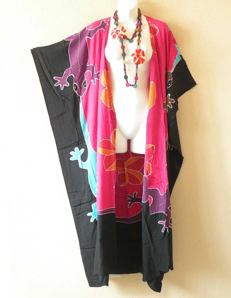 Cardigã CG54 Gecko Batik Duster Kaftan Batwing Plus Jaqueta Hippy - até 5X