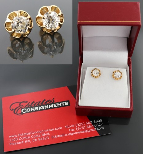 Vintage Old Mine Cut Diamond 14k Gold Earrings - Picture 1 of 8