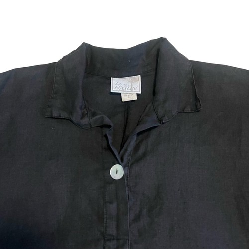 Blusa túnica negra manga 3/4 de lino de gran tamaño La Fixsun - Imagen 2 de 7