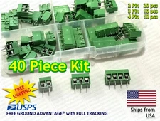 40Pcs 2 Pole 3 Pole & 4 Pole KF301 5mm Pitch PCB Mount Screw Terminal Block Kit