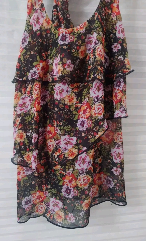 Top para mujer 6 grados S negro floral transparente en capas sin mangas cuello redondo espalda deportiva Foto 4 de 4