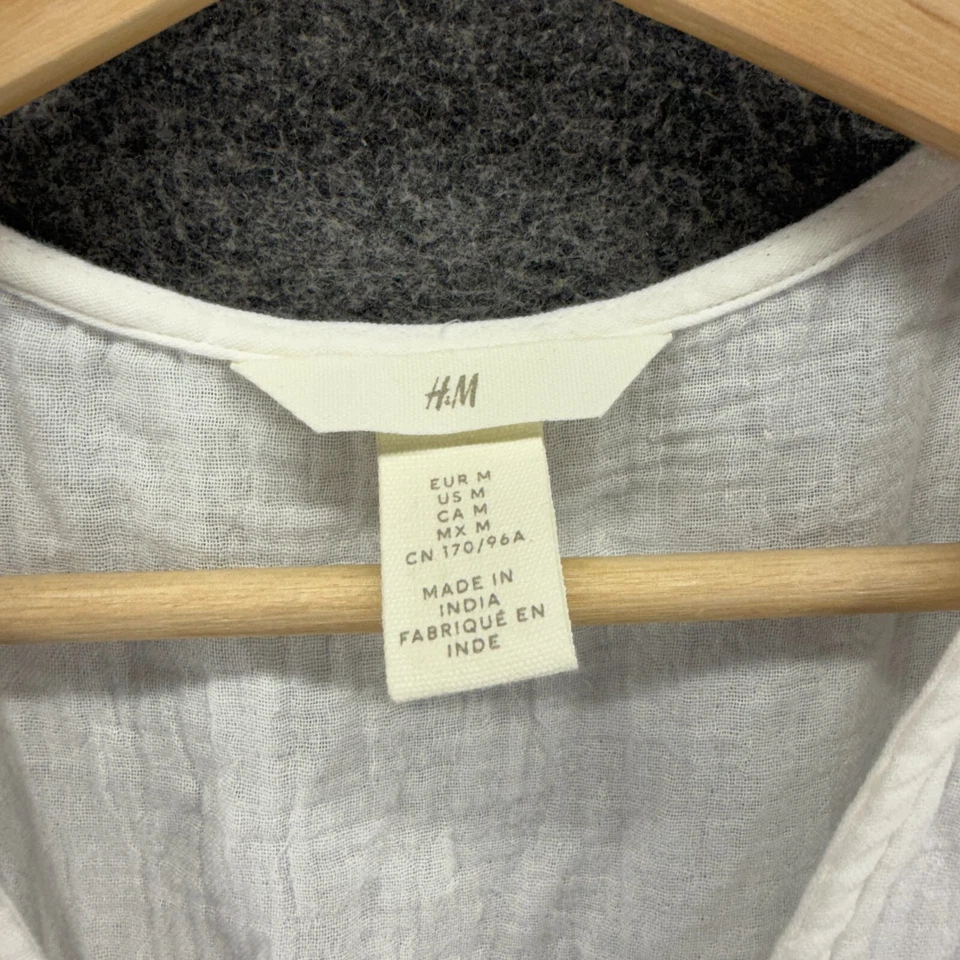 Vestido H&M Mujer M Mediano Blanco Cambio Midi Cuello en V Sin Mangas Algodón Cordón Foto 3 de 4