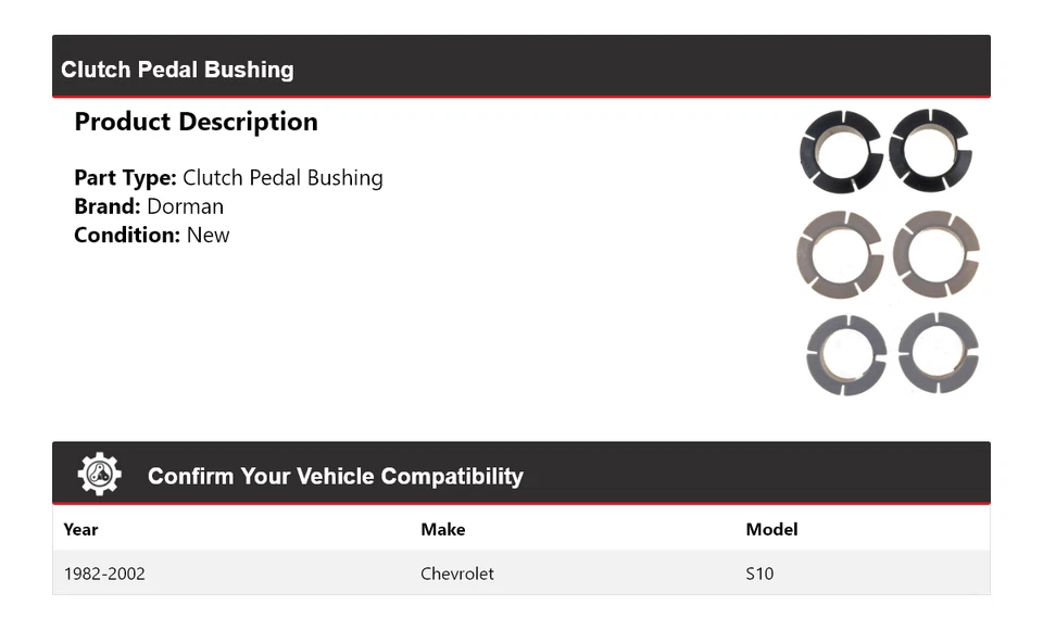 Buje de pedal de embrague para Chevrolet S10 Dorman 1982-2002 1983 1984 1985 1986 1987 Foto 2 de 4
