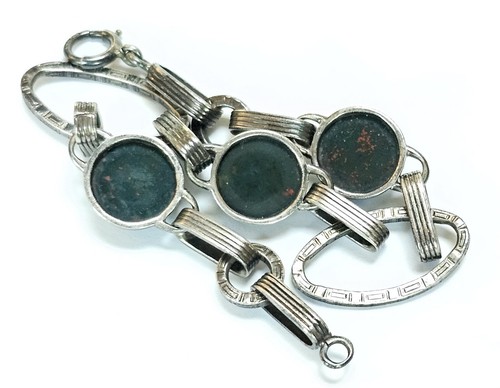 Bloodstone Sterling Bracelet Art Deco "Slave Bracelet" 1920s Size 8.5" - Picture 8 of 8