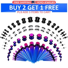 18-72PCS Set Ear Lobe Stretching Kit 14G-00G Beginner Gauges Acrylic Taper Plugs