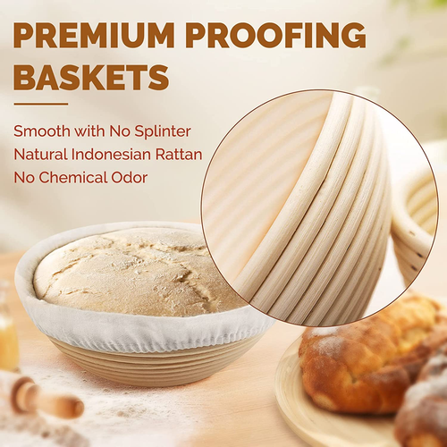 Bread Banneton Proofing Basket 2Set 9 In round & 10 Oval Cane Sourdough Baskets - Imagen 3 de 8