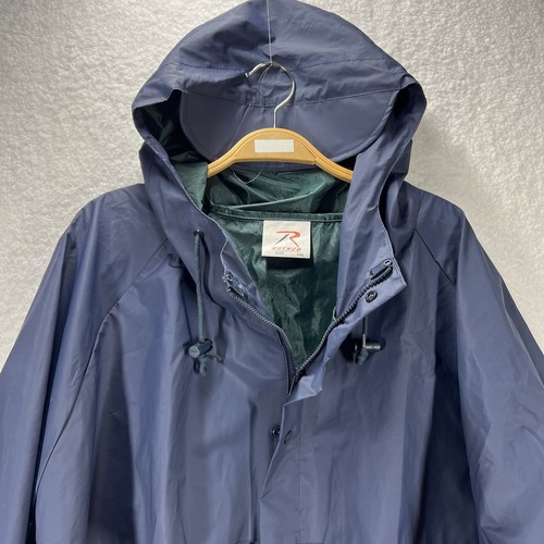 Rothco Rain Coat Mens XXL Blue Waterproof Microlite PVC Coated Hood - Picture 6 of 16