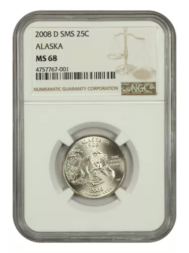 2008-D 25C Alaska NGC SP68 (Satin Finish) - Washington 50 States Quarters