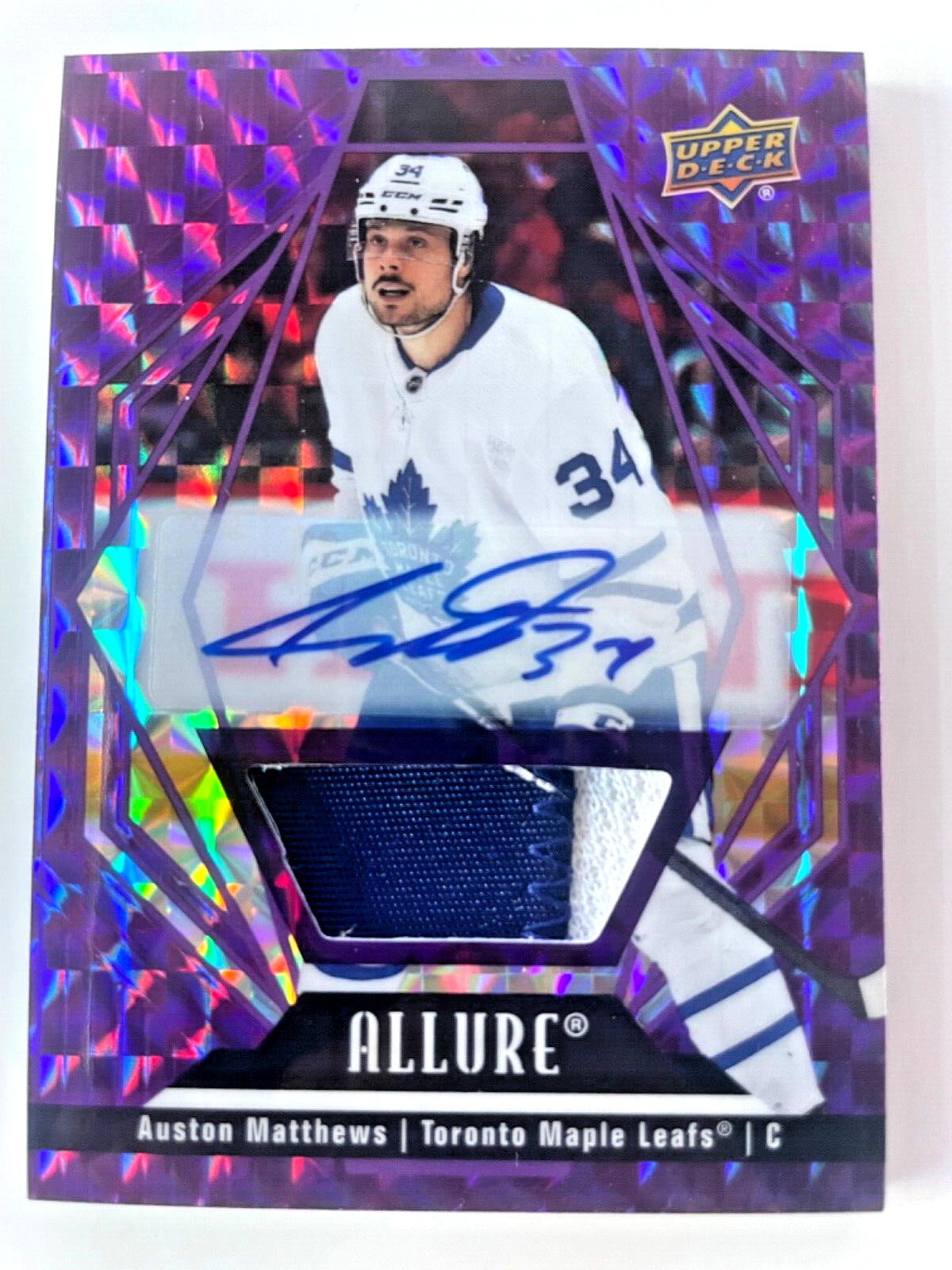 2022-23 Upper Deck Allure Auston Matthews Purple Diamond Patch Auto 9/10