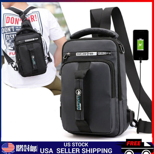 Men's Sling Crossbody Bag Anti-theft Chest Pack Shoulder Backpack USB Waterproof - Picture 13 of 14