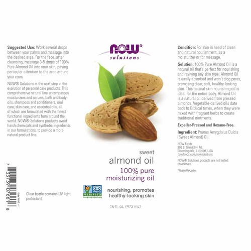 NOW Solutions, Sweet Almond Oil, 100% Pure Moisturizing Oil, Promotes Healthy-Lo - Picture 2 of 8