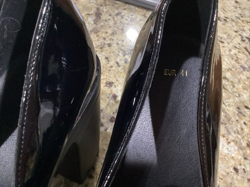 Womens Chunky 5” Black Heeled Platform Patent Leather Faux Shoe EUR 41 - Bild 2 von 9