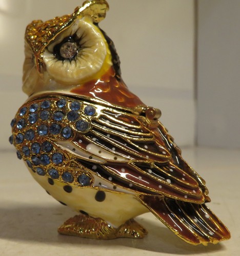 Hoot Owl Collectible Studded Box Trinket Pill Jewelry Box Enameled Crystals GUC - Picture 9 of 16