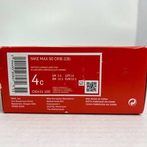 Nike Max 90 Crib(CB) Size 4C CI0424-100 White/Flamingo-Grey Fog Toddler Shoe - Picture 6 of 8