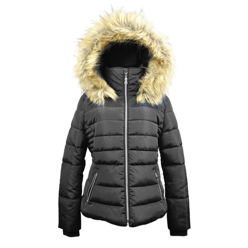 Womens Fleece Lined Winter Puffer Coat Quilted Winter Jacket With Removable Hood - Picture 12 of 27