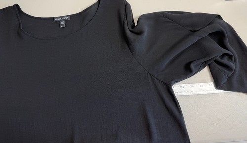 Eileen Fisher 100% Silk Tulip Sleeve Dress Womens Size XL Black Minimalist - Picture 9 of 10