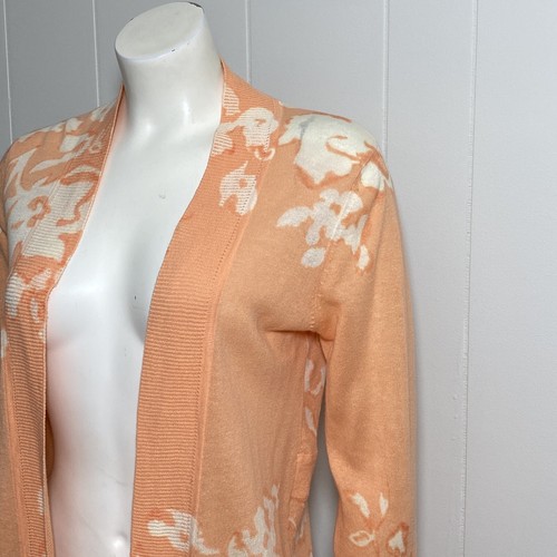 Chico's Cardigan Women's Small Orange Linen Cotton Floral Open Front Boho Chic - 第 7/13 張圖片