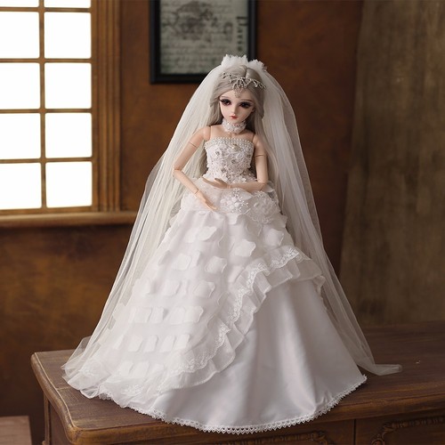 Muñecas articuladas 1/3 bola 60 cm BJD muñeca novia con vestido de novia blanco velo corona - Imagen 9 de 10