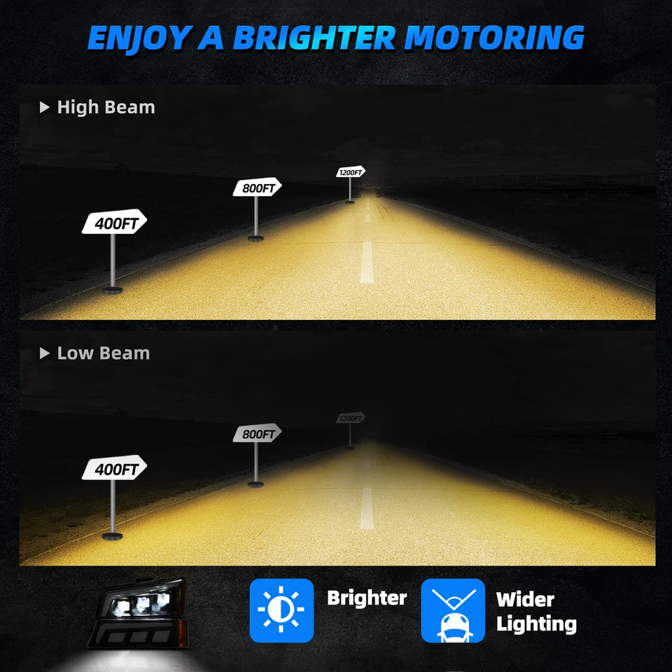 Black Projector Headlights + Bumper Lamps w/ LED DRL for 03-06 Chevy Silverado - Image 4 of 4