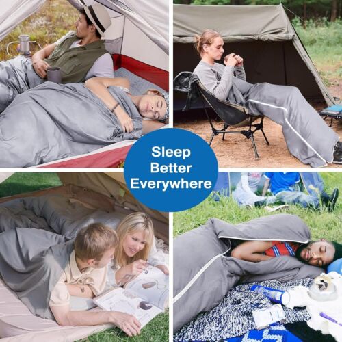 Sleeping Bag Liners with 2 Way Zipper Adult Sleep Sack Travel Sheets Lightweight - Picture 7 of 7