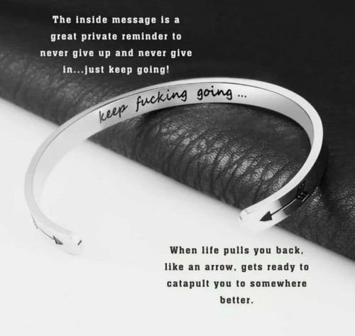 Fashion Women Retro Inspirational Letter Word Stainless Steel Open Bracelet 1698 - Picture 3 of 10