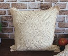 Elegant Floral Hand Crochet Cotton Beige Zipper Cushion Cover A @CL