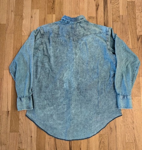 RARA camicia da cowboy vintage Wrangler X-Long Tails Pearl Snap Teal lavaggio acido 17 1/2-35 - Foto 3 di 15
