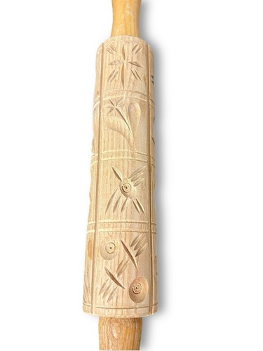 Vintage 16” Springerle Carved Wood Embossed Rolling Pin Birds Flowers Germany - Picture 4 of 7
