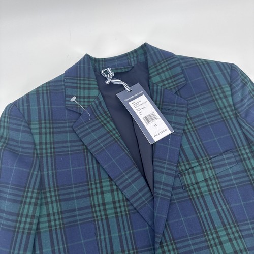 Vineyard Vines Boys Size 12 Stretch Cotton Blackwatch Blazer Green Tartan Plaid - Picture 2 of 6