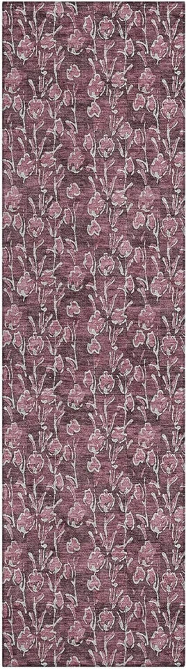 Merlot 2'3" x 7'6" Machine Washable Runner Rug - Indoor Outdoor Floral Charm - Image 3 of 4