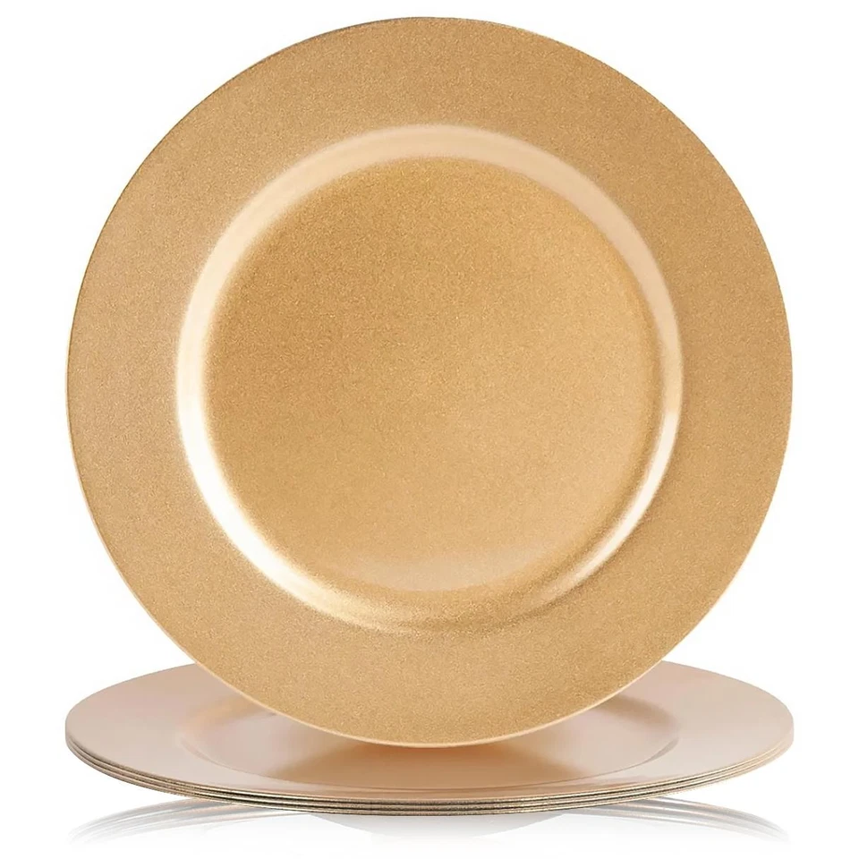 4Pc Metallic Gold Charger Plates 33cm Plastic Table Dinner Set Christmas Wedding
