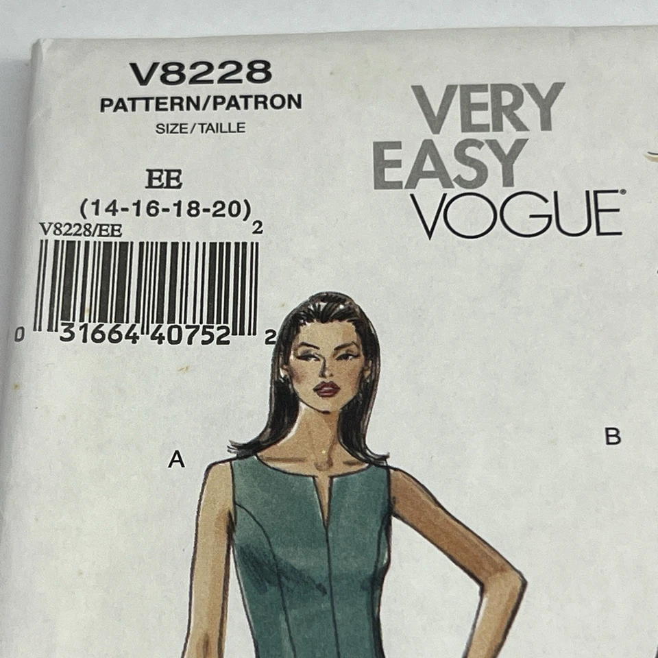Vogue very easy Vintage Y2K pattern V8228 Dress straight sleeveless  14-20 UNCUT - Image 2 of 4