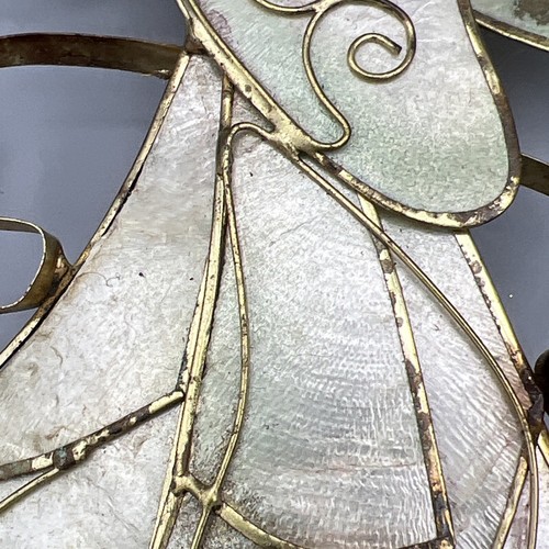 Vintage Angelo Iridescente Capiz Conchiglia Tono Oro Ornamento Natale 3D 9" - Foto 5 di 17