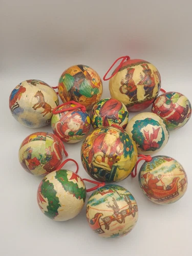 80s 90s Vintage Retro Lot Paper Mache Baubles Christmas Xmas Tree Decorations