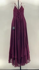 Lulus In Love Forever Plum Lace-Up High-Low Maxi Dress Basic Sleeveless Medium