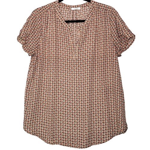 Blusa Anthropologie Pleione Estampado Geométrico Cuello en V Mujer M Manga Corta Top - Imagen 4 de 9