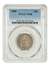 1868 25C PCGS VG08 - Liberty Seated Quarter