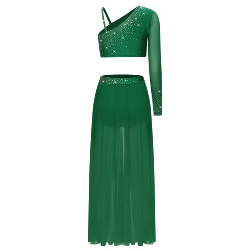 Womens Set Ballroom Outfit Performance Dancewear Competition Dress Costume Hem - Picture 35 of 73