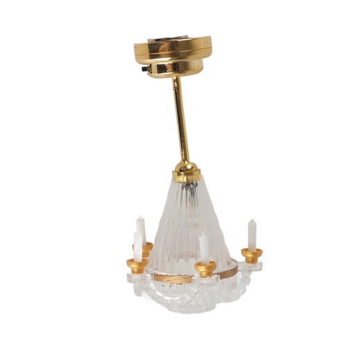 Miniature Chandelier 1/12 Scaled Mini Ceiling Lamp w/ 5 LED Candle for Dollhouse - Picture 2 of 11