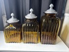 Set of 3 Vintage 1970s Artland Amber Heavy  Glass Jars Canisters Apothecary