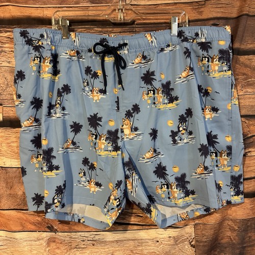 Bluey Men's XXL Tropical Swim Trunks Suit Beach Board Shorts Bluey & Bingo - Picture 1 of 6