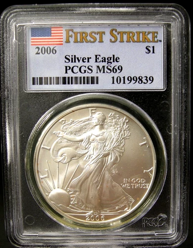 2006 American Silver Eagle First Strike PCGS MS69 1oz silver Toning .999 Silver