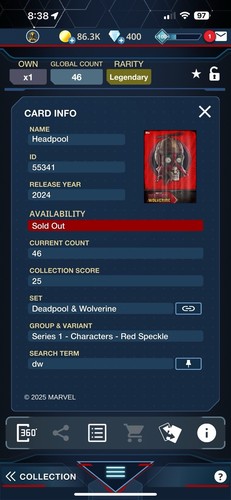 Topps Marvel Collect Deadpool & Wolverine headpool Legendary Red Speckle 46cc - Zdjęcie 2 z 2