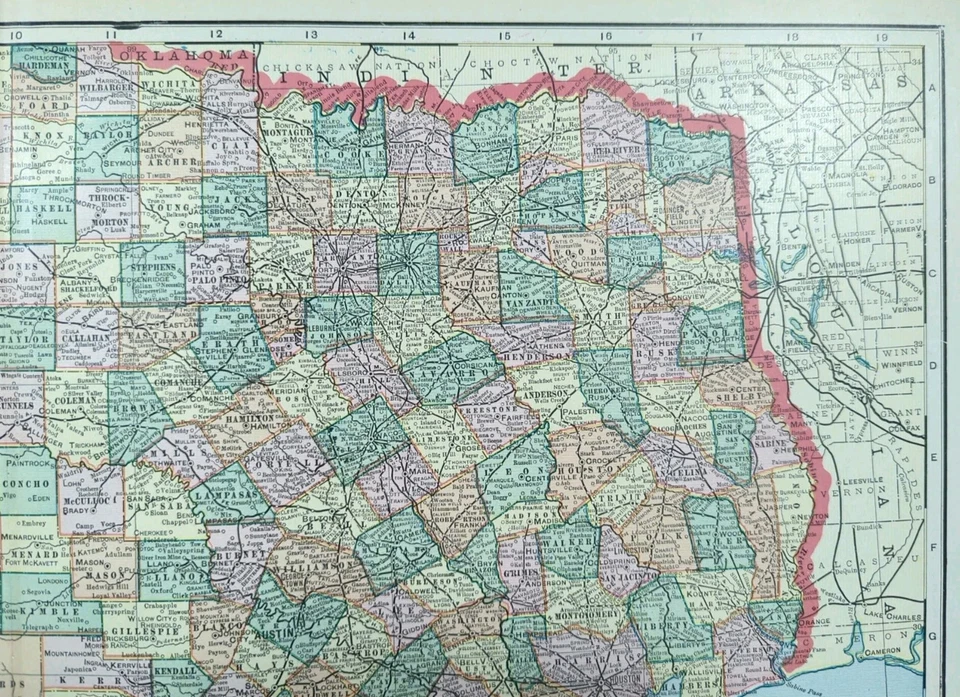 Mapa de Texas 1905 de colección 22"x14" antiguo original GALVESTON HOUSTON AUSTIN TX Foto 3 de 4