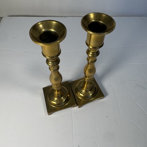 Vintage Kerzenständer massiv Messing eckiger Sockel Kolonialstil Schabbat Paar - Bild 2 von 8
