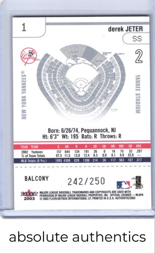 2003 Fleer Authentix Derek Jeter Balcony /250 - Bild 2 von 2