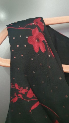 BHS Black Cowl Neck Chiffon Blouse UK20 EU48 US16 Red Floral Glittery Dots Top - Picture 2 of 14