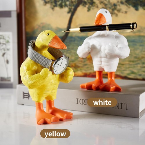 Funny Muscle Duck Statue Home Decor,Cute Little Garden White - Picture 7 of 9